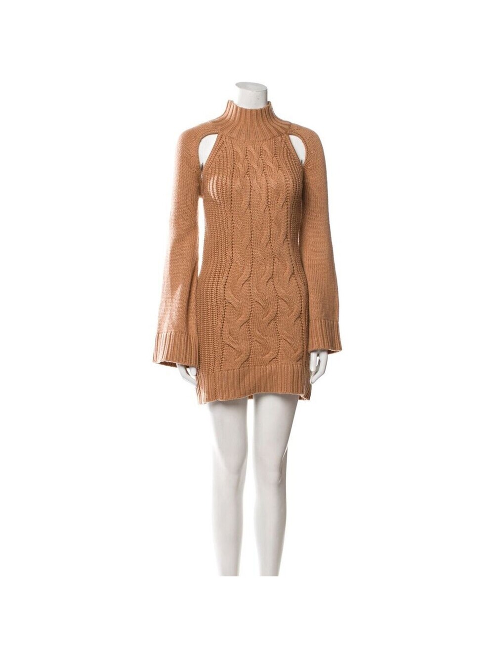 Tularosa Tan Cable Knit Cold Shoulder Turtleneck Sweater Tunic Mini Dress XS